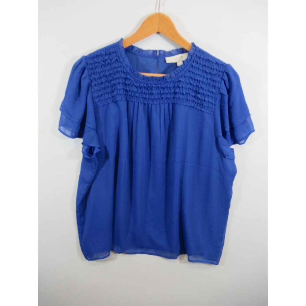 NEW Loft Chiffon Blouse Petite Plus Size 2XLP 2XP Blue Short Sleeve Lined